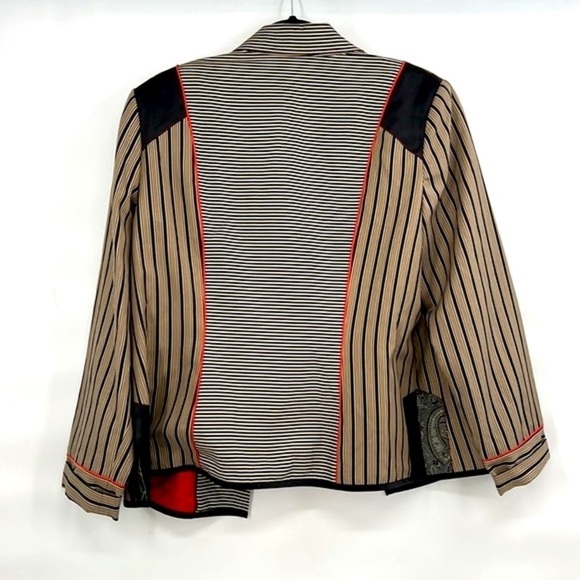 Vintage 80s stripe blazer tan black academia preppy size large - Picture 6 of 6